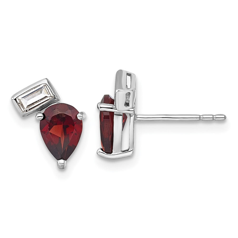 Sterling Silver Polished Pear Garnet and Emerald-cut Topaz Earrings