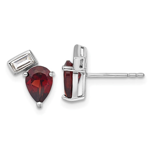 Sterling Silver Polished Pear Garnet and Emerald-cut Topaz Earrings