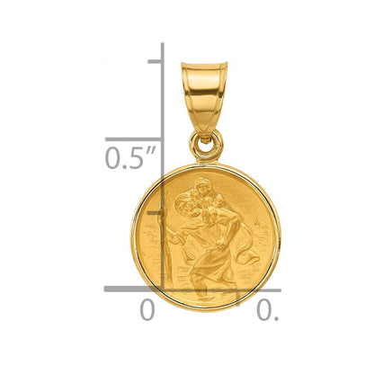 14k Yellow Gold Polished and Satin St. Christopher Medal Pendant for Women