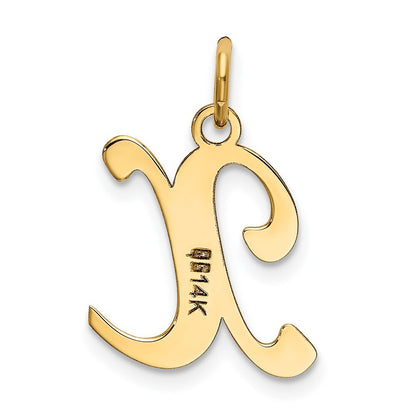 14k Yellow Gold Script Letter X Initial Charm Pendant for Women