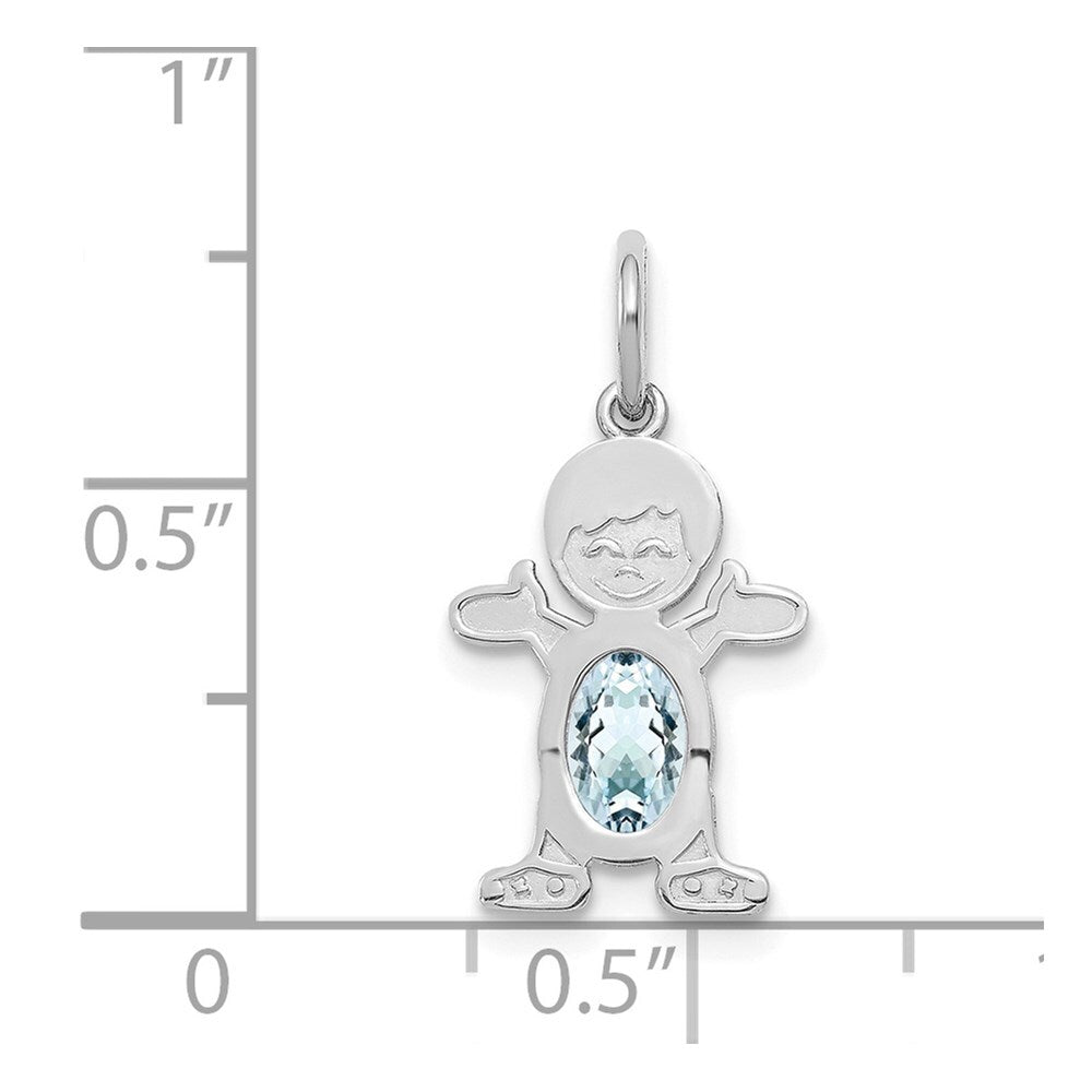 14k White Gold Boy 6x4 Oval Genuine Aquamarine-March Pendant for Women