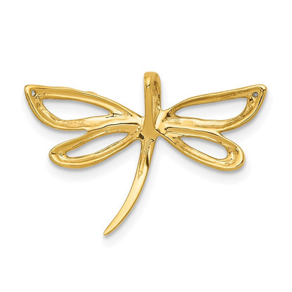 14k Yellow Gold Diamond Rhodium Accent Dragonfly Chain Slide Pendant for Women