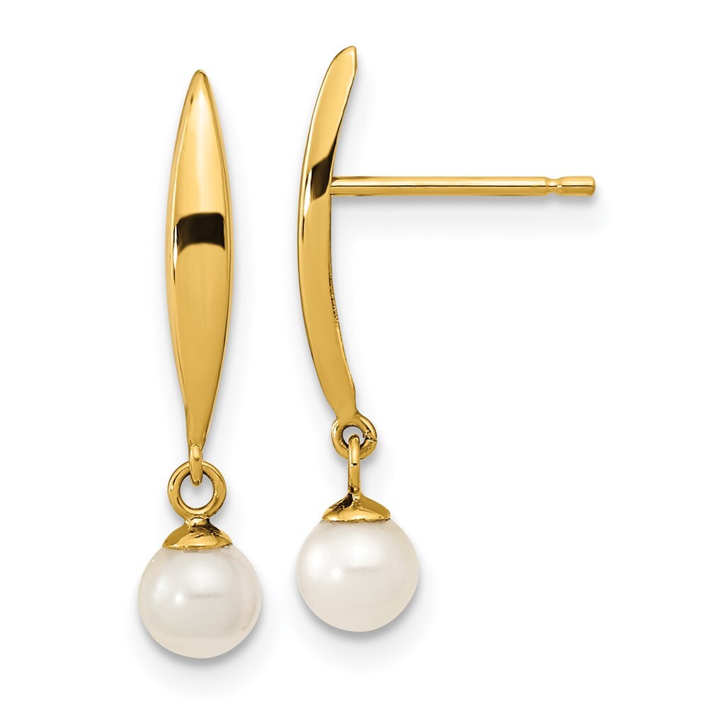 14k Yellow Gold Polished 4mm Freshwater Cultured Pearl Stud Earrings