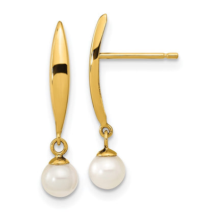 14k Yellow Gold Polished 4mm Freshwater Cultured Pearl Stud Earrings