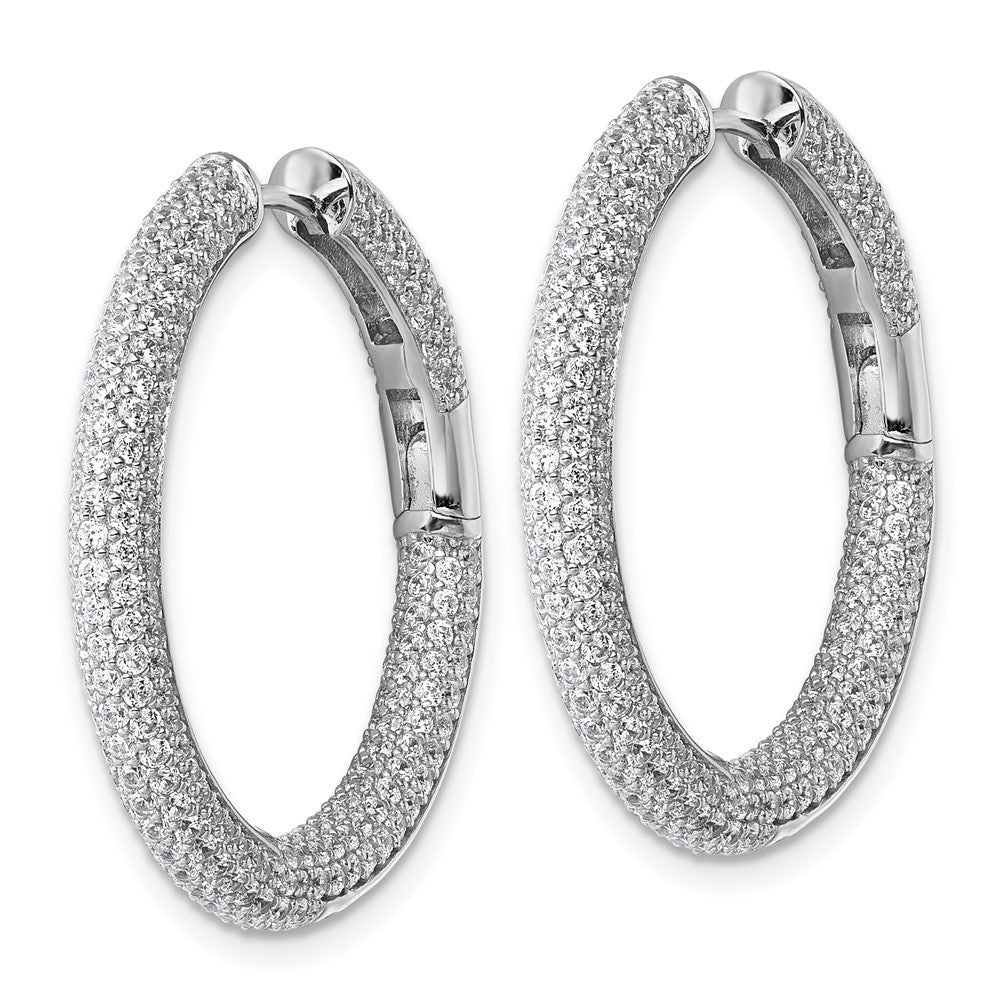 Sterling Silver In and Out CZ Pave 3.1 x 29mm Hinged Hoop Earrings