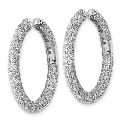 Sterling Silver In and Out CZ Pave 3.1 x 29mm Hinged Hoop Earrings