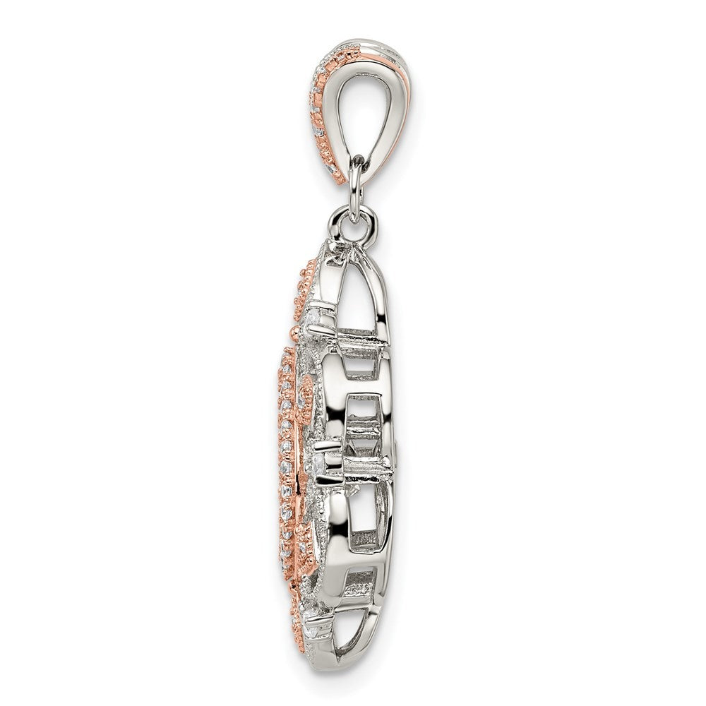 Sterling Silver Plat-plate Rose-tone Vibrant Cubic Zirconia Fancy Penda