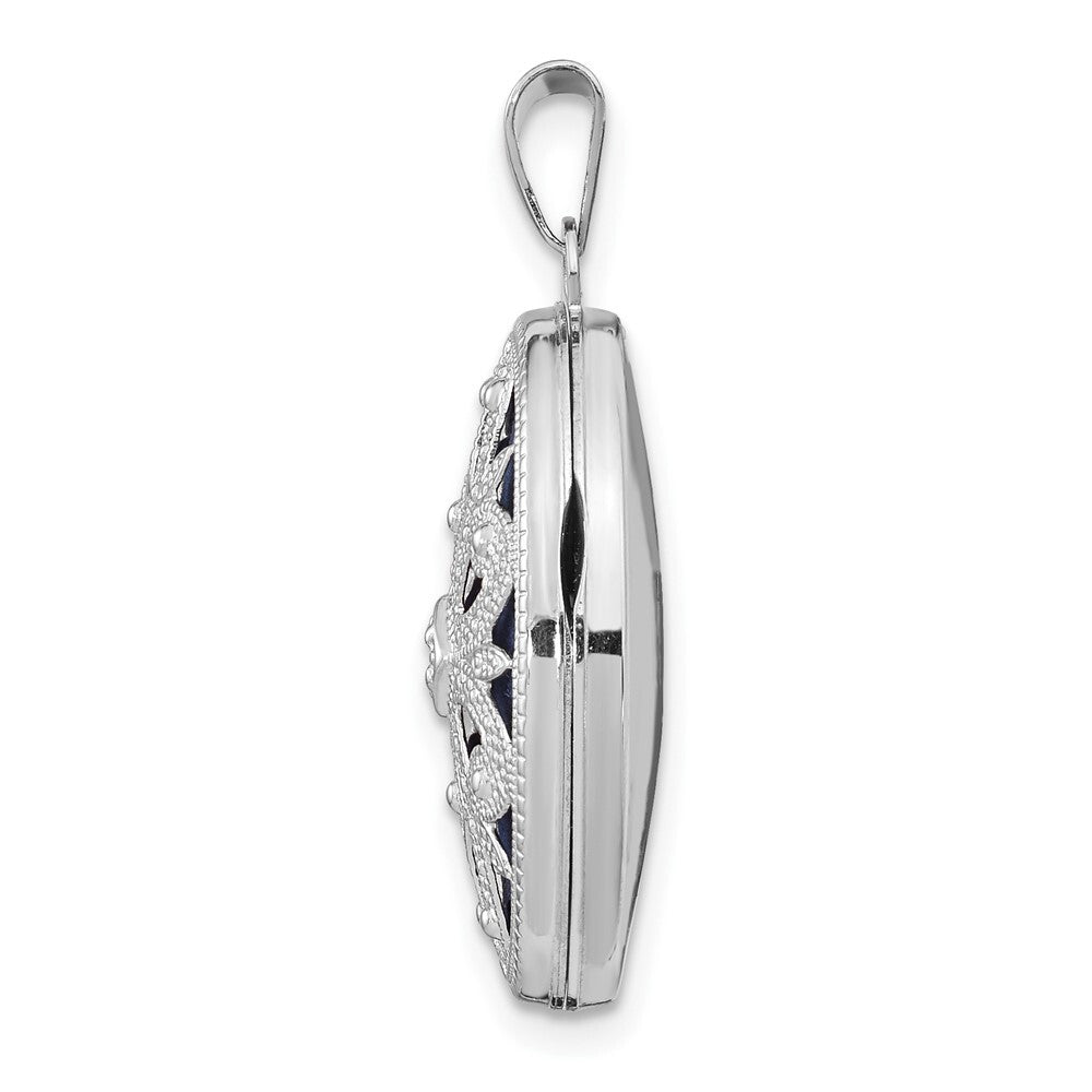 14k White Gold 21mm Diamond Vintage Oval Locket Pendant for Women