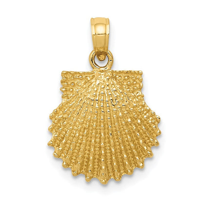 14k Yellow Gold Textured Scallop Shell Pendant for Women
