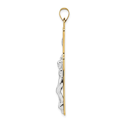 14k Two-Tone Gold Polished Solid INRI Crucifix Pendant