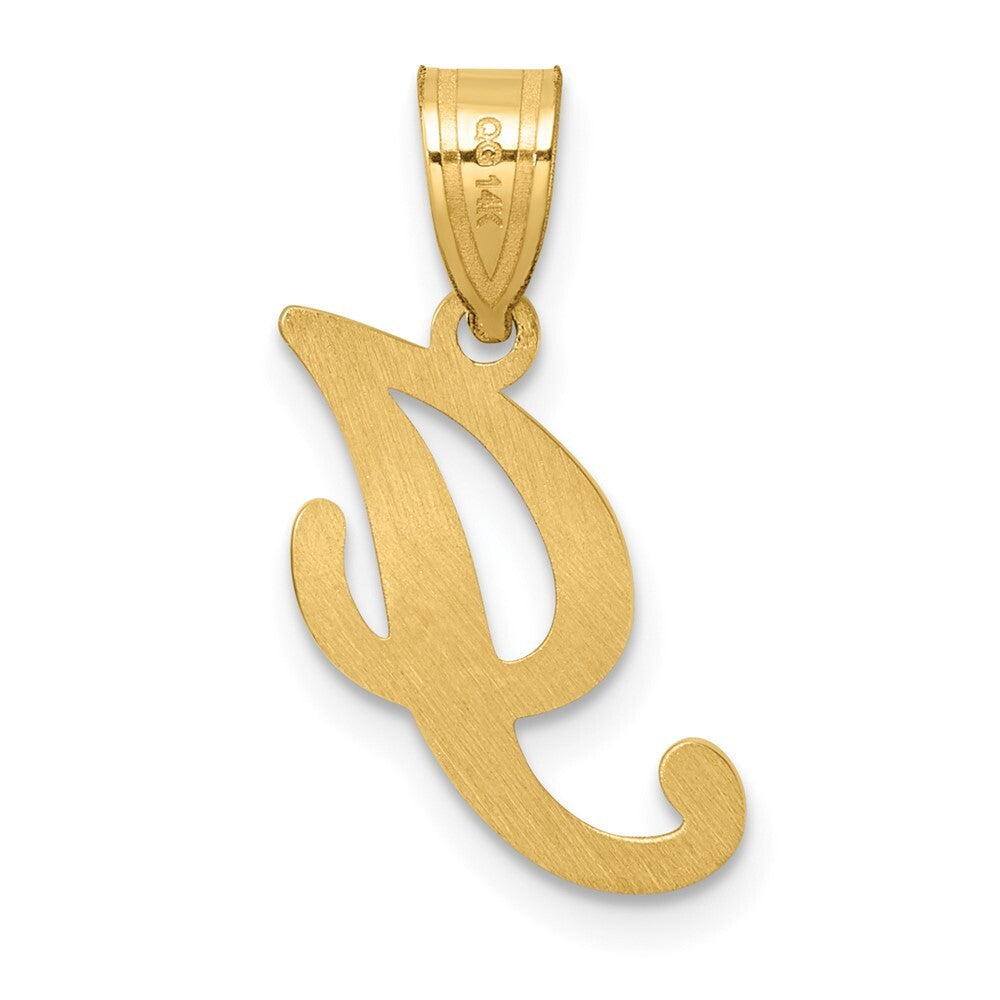 14k Yellow Gold Script Letter I Initial Pendant for Women