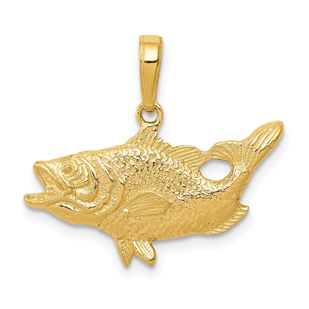 14k Yellow Gold Open Mouthed Bass Fish Pendant for Women