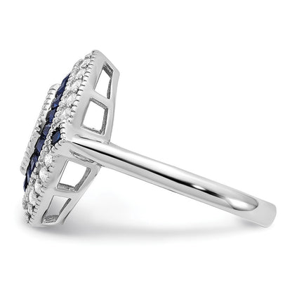 Sterling Silver Rhodium-plated Cubic Zirconia and Blue Spinel Ring SZ 8