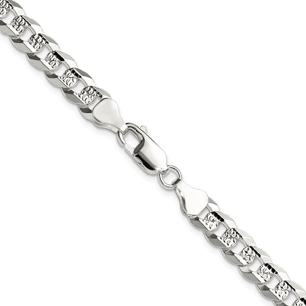 Sterling Silver 6.75mm Flat Diamond-Cut Pave Curb Chain Necklace