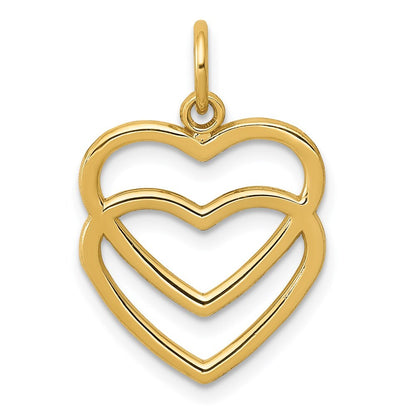 14k Yellow Gold Polished Double Heart Pendant for Women