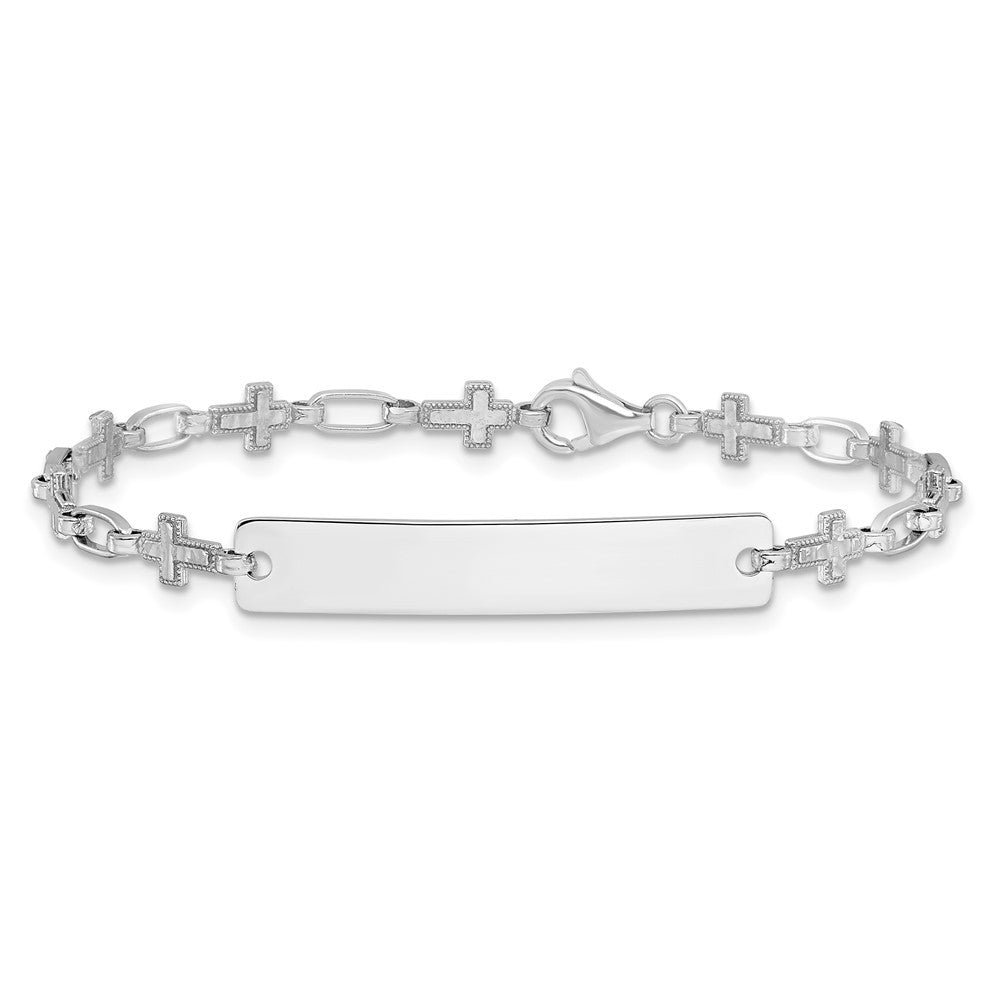 Sterling Silver Rhodium-plated 6.25 inch Cross Children's ID Bracelet