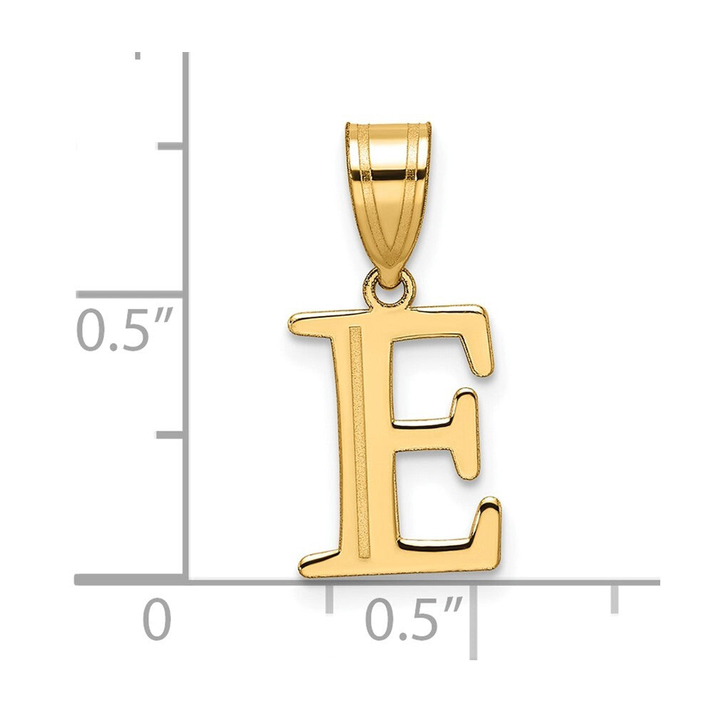 14k Yellow Gold Polished Etched Letter E Initial Pendant for Women