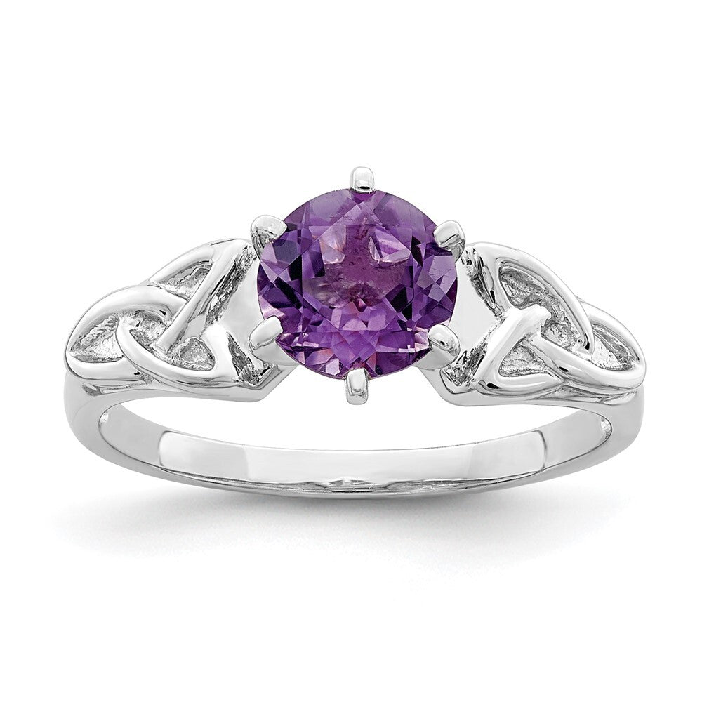 Sterling Silver Rhodium-plated Amethyst Celtic Trinity Ring Size 7