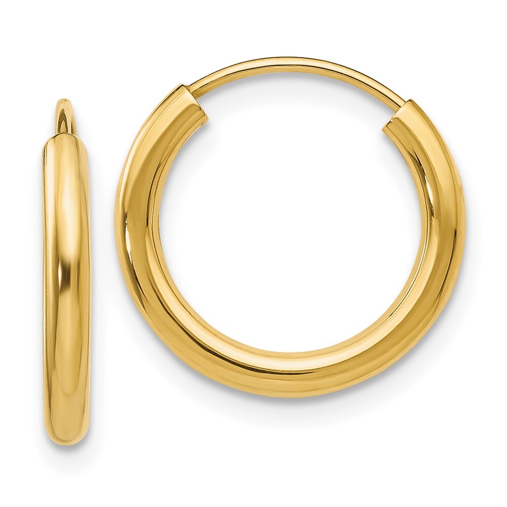 14k Yellow Gold Polished Round Endless 2mm Hoop Earrings Gift for Women