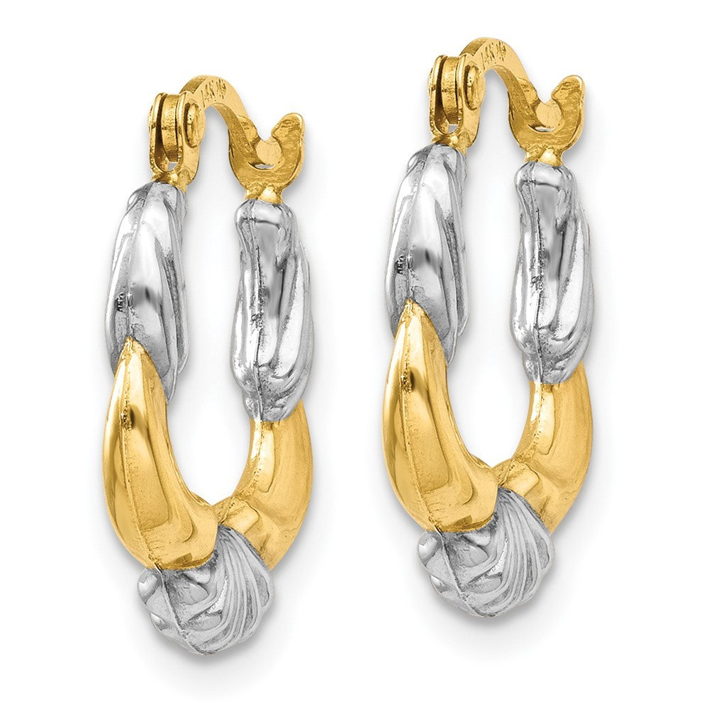 14k Yellow Gold & Rhodium Hollow Scalloped Hoop Earrings