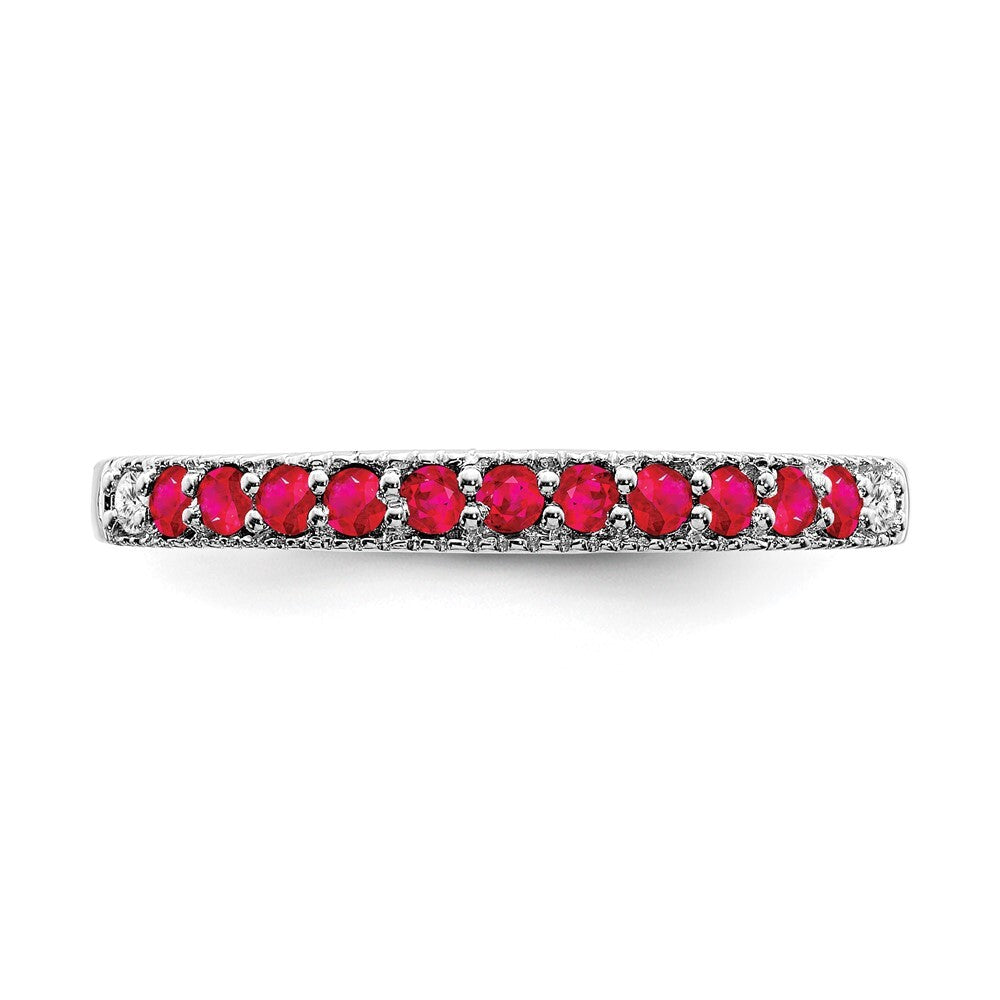14k White Gold Ruby and Diamond Band Size 7