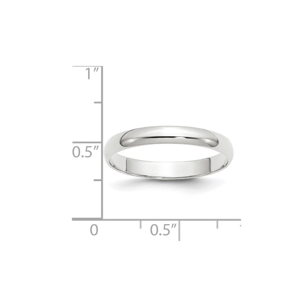 14k White Gold 3mm Lightweight Half Round Wedding Band Size 13