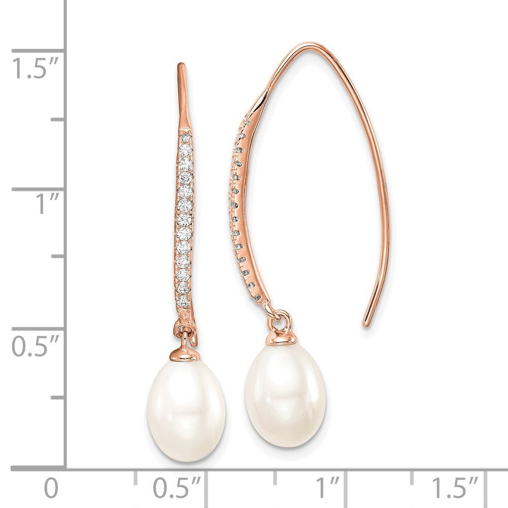 Sterling Silver Freshwater Cultured Pearl & Cubic Zirconia Threader Earrings
