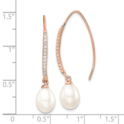 Sterling Silver Freshwater Cultured Pearl & Cubic Zirconia Threader Earrings