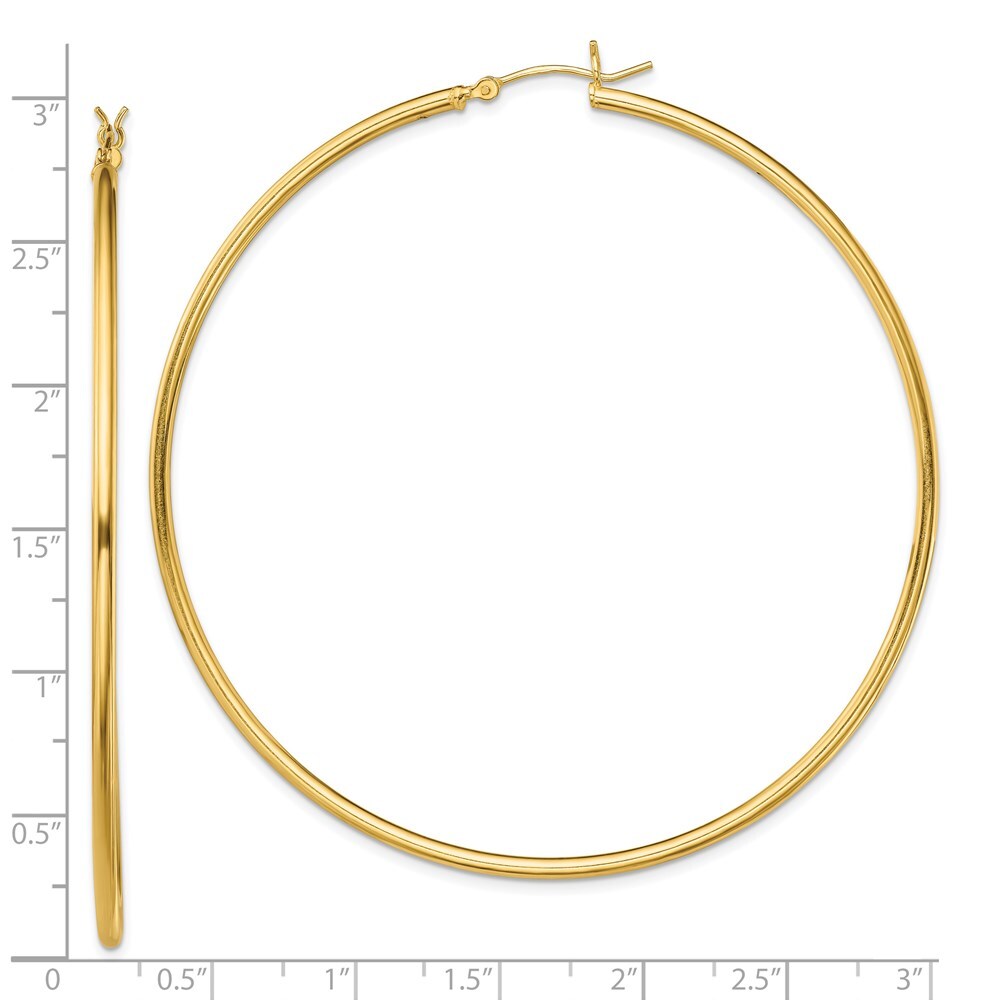Sterling Silver Gold-Tone Polished 2x70mm Hoop Earrings