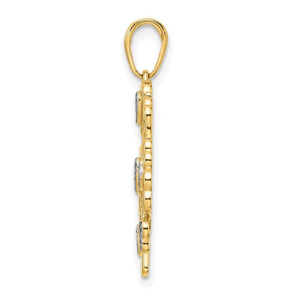 14k Yellow Gold and White Rhodium Diamond-cut Heart Tree of Life Pendant