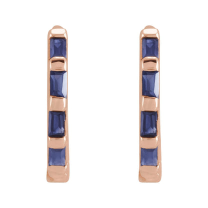 14k Rose Gold Natural Blue Sapphire Huggie Stud Earrings Fine Jewelry for Women