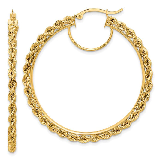 14k Yellow Gold Polished and Diamond-Cut Rope 2.95mm Hoop Earrings