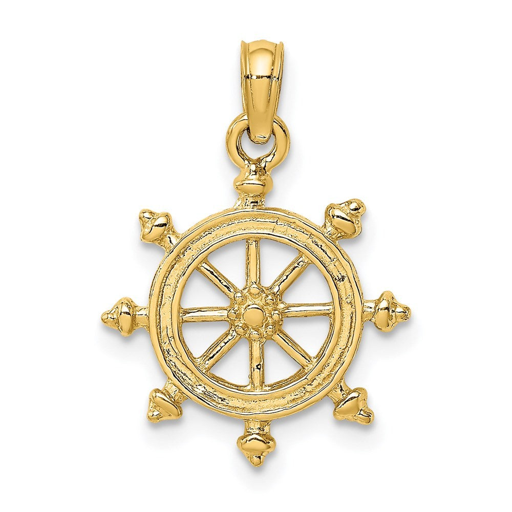 14k Yellow Gold 2-D Engraved Ship Wheel Charm