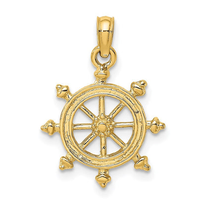 14k Yellow Gold 2-D Engraved Ship Wheel Charm