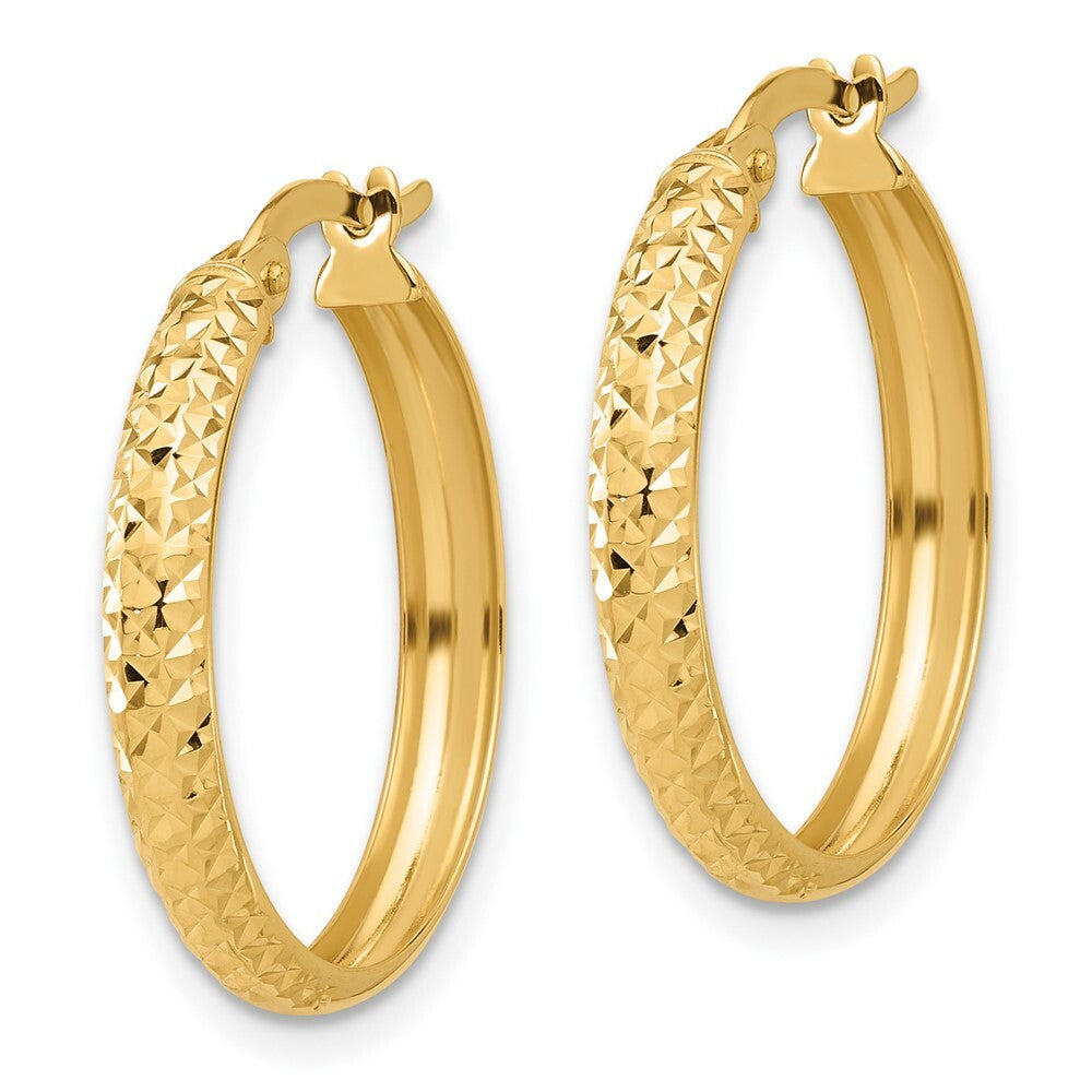14k Yellow Gold Polished and Diamond-cut Hoop Earrings Gift for Women