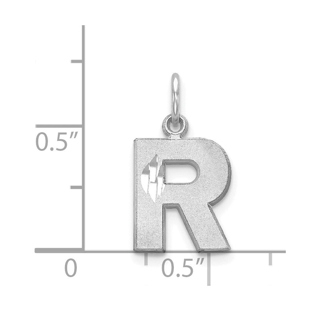 14k White Gold Satin Diamond-cut Letter R Initial Charm Pendant for Women