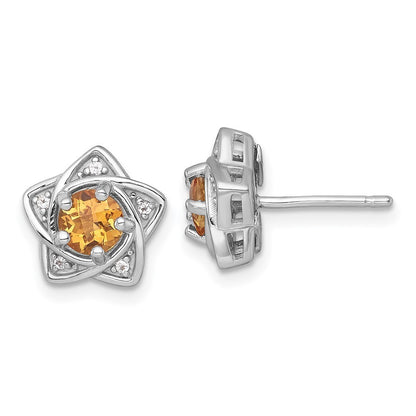 Sterling Silver Rhodium-plated Polished Citrine and White Topaz Star Earrings
