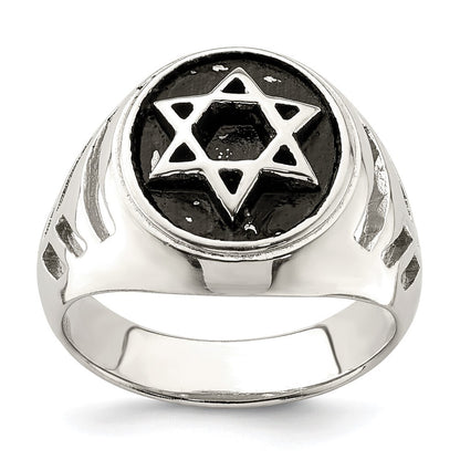 Sterling Silver Antiqued Star of David Ring Size 11