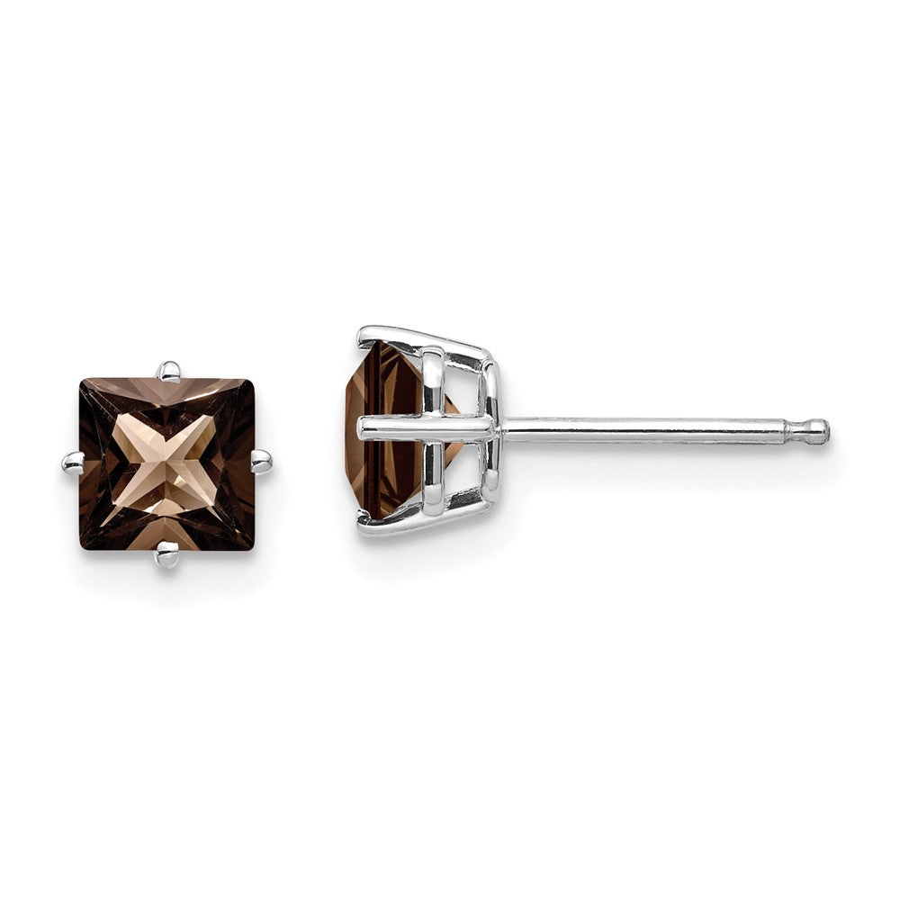 14K White Gold 5mm Square Smoky Quartz Earrings