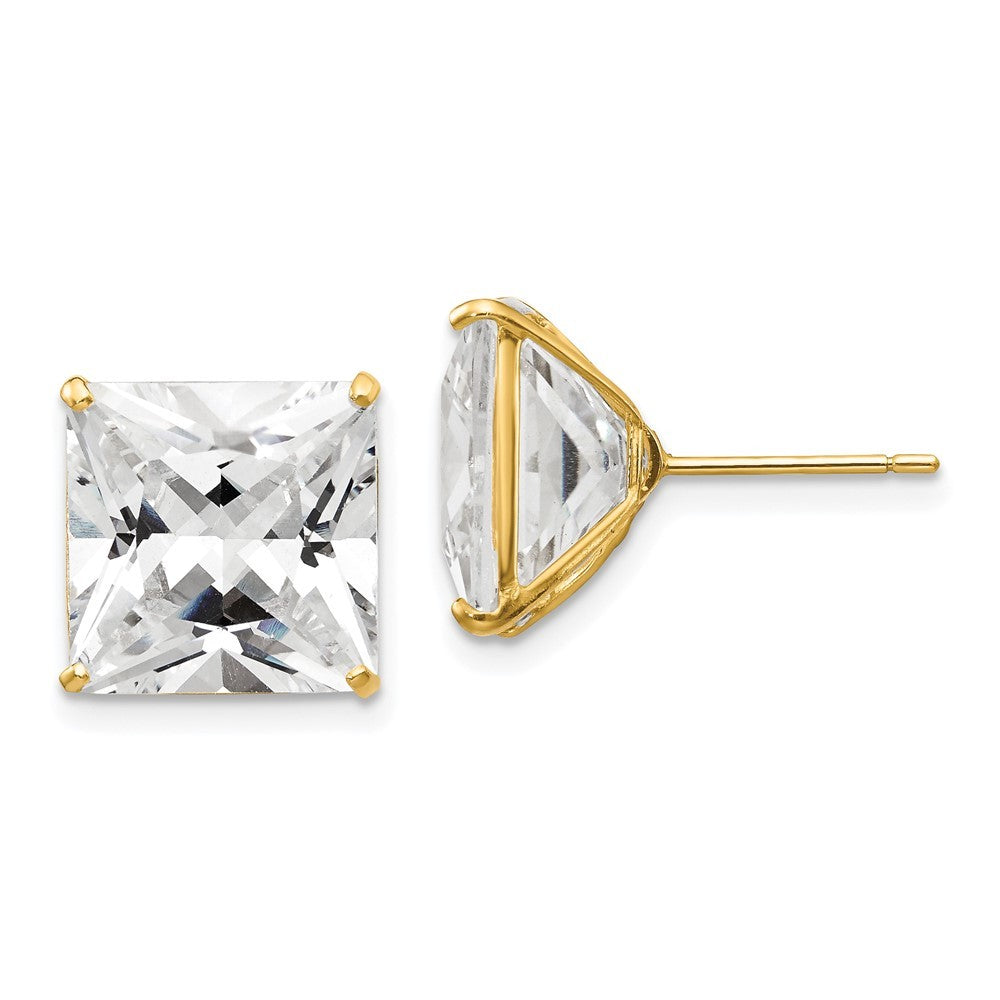 14k Yellow Gold 11mm Square CZ Earrings