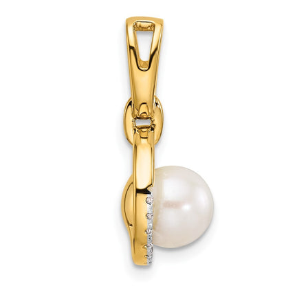 14k Yellow Gold  1/15 Ct Diamond & Freshwater Cultured Pearl Open Circle Pendant