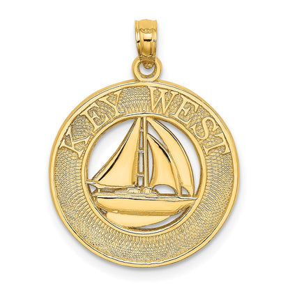14k Yellow Gold KEY WEST Sailboat Circle Charm Pendant for Women