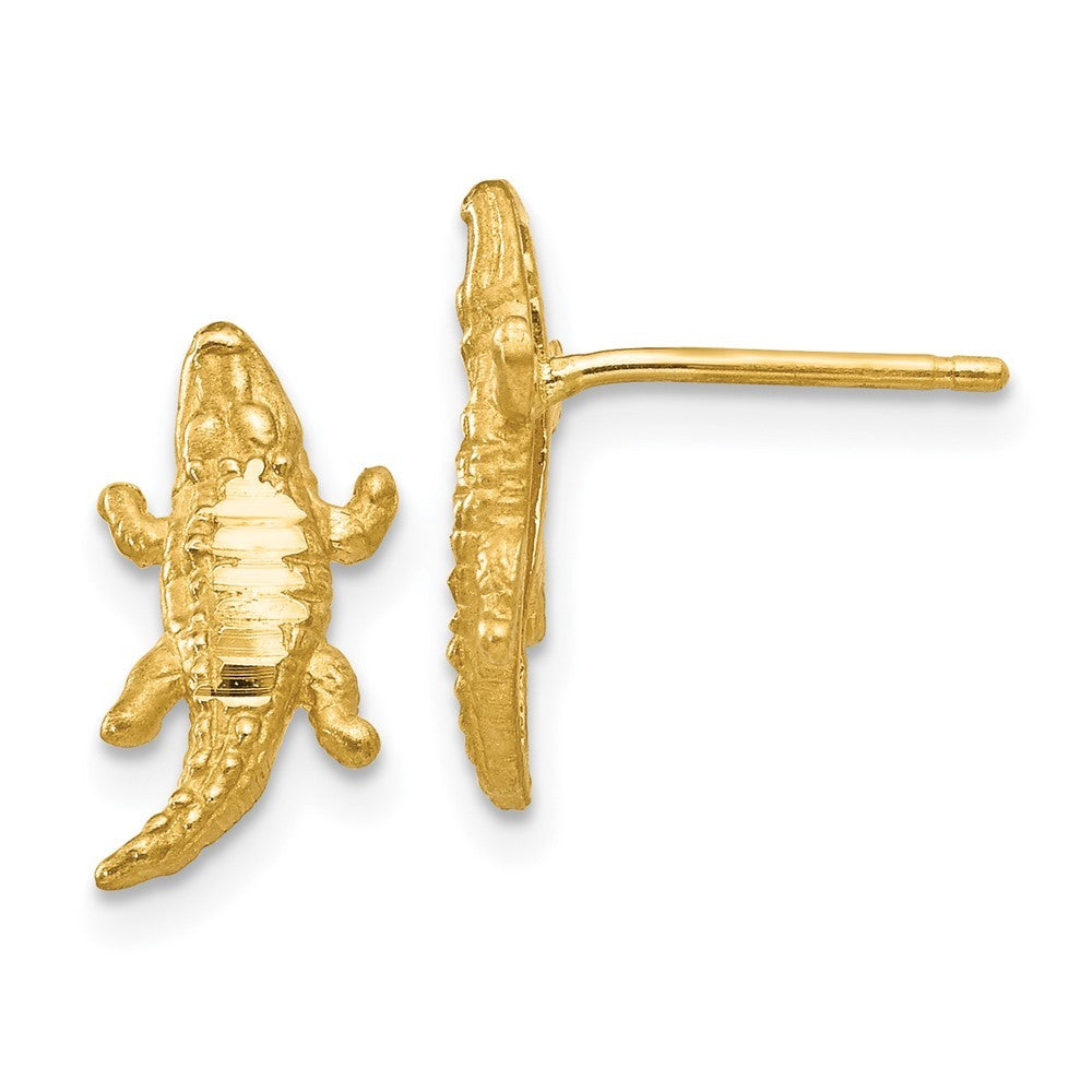14k Yellow Gold Diamond-cut Alligator Earrings