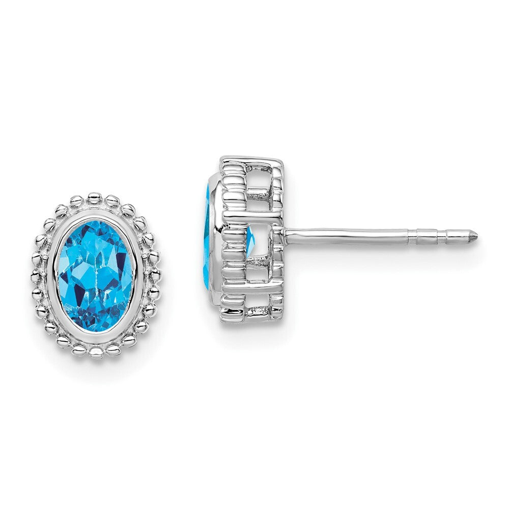 14k White Gold Oval Blue Topaz Stud Earrings