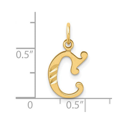 14k Yellow Gold Diamond-cut Letter C Initial Charm Pendant for Women