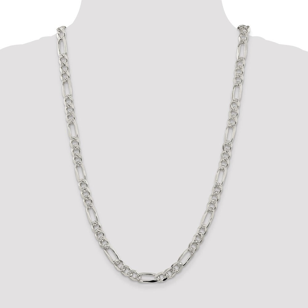 Sterling Silver 8mm Pav� Flat Figaro Chain