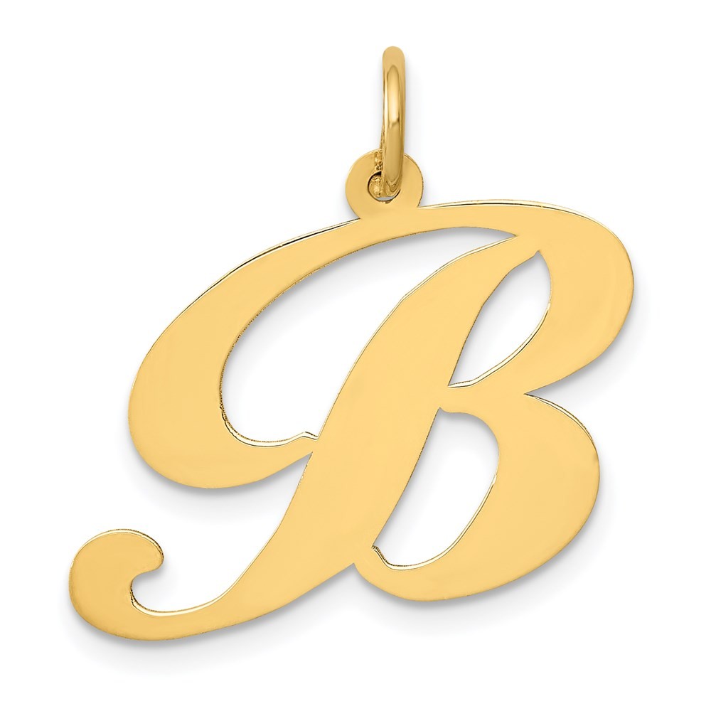 14k Yellow Gold Large Fancy Script Letter B Initial Charm