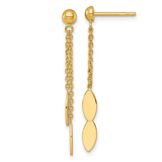 14k Yellow Gold Polished Oval Dangle and Chain Earrings