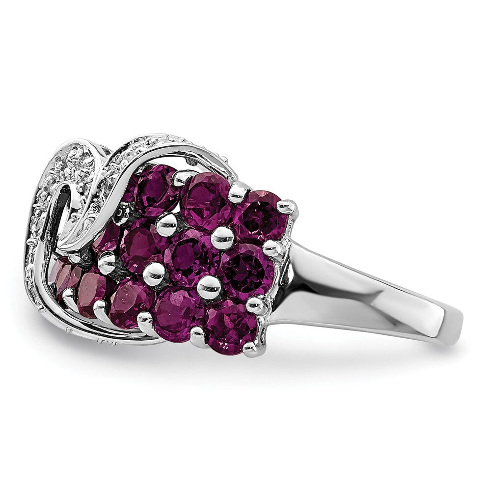 Sterling Silver Rhodium-plated Rhodolite Garnet & Diamond Ring Size 7