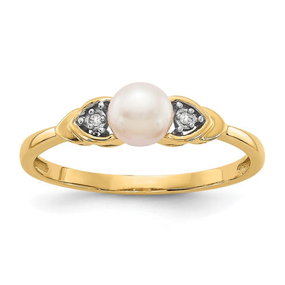 14K Yellow Gold FW Cultured Pearl and Diamond Ring